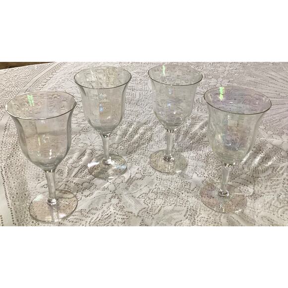 Vintage Fostoria Iridescent Rainbow Sheen Luster Wine Glasses Set Of 4 - Picture 3 of 9